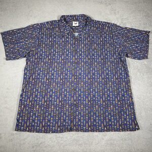 Yiume Hawaiian Shirt Mens 3XL Tiki Heads Buttons Up Blue All Over Print Pocket